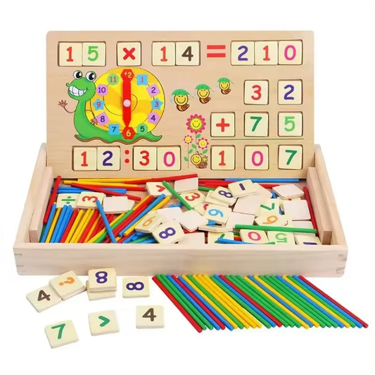 2 IN 1 Multi Function Montessori Computing Box Education Puzzle Drawing Board Counting Sticks wooden Math Toys For Boys & Girls