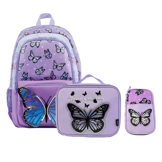 Butterfly Series Backpack Lunch Bag Pencil Case Set Fashion Fantasy Large Capacity Printing Cold Insulation Kids School Bag