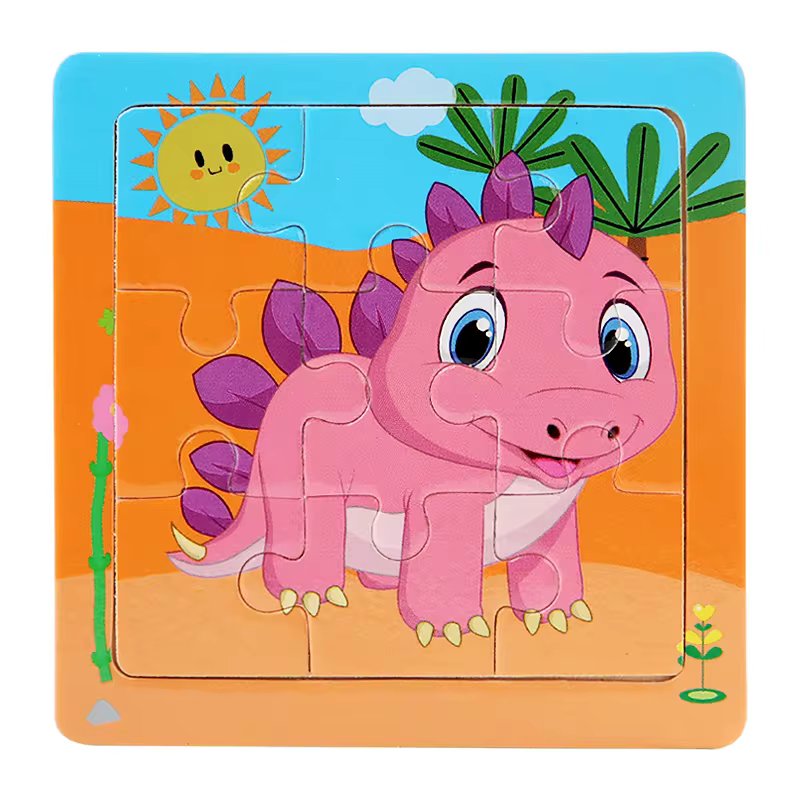 Hot Selling Montessori Early Educational Leaning Game Toys Wooden 9Pcs Cartoon Animal Car Jigsaw Puzzles For Kids Boys And Girls