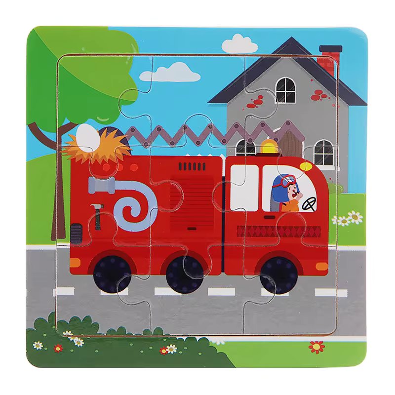 Hot Selling Montessori Early Educational Leaning Game Toys Wooden 9Pcs Cartoon Animal Car Jigsaw Puzzles For Kids Boys And Girls