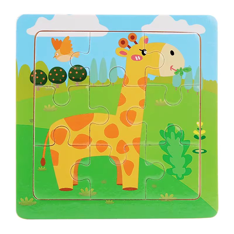 Hot Selling Montessori Early Educational Leaning Game Toys Wooden 9Pcs Cartoon Animal Car Jigsaw Puzzles For Kids Boys And Girls