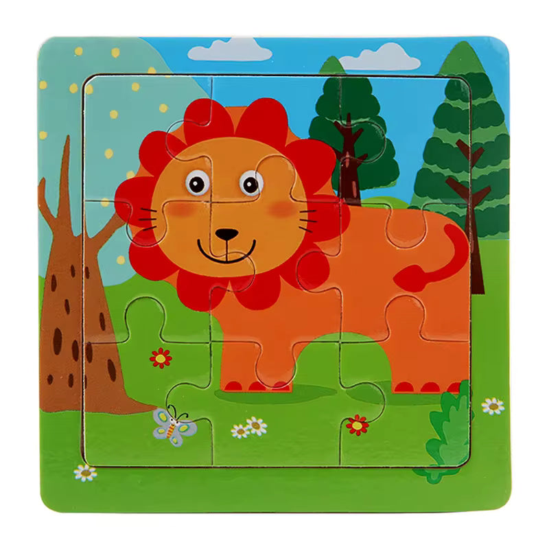 Hot Selling Montessori Early Educational Leaning Game Toys Wooden 9Pcs Cartoon Animal Car Jigsaw Puzzles For Kids Boys And Girls