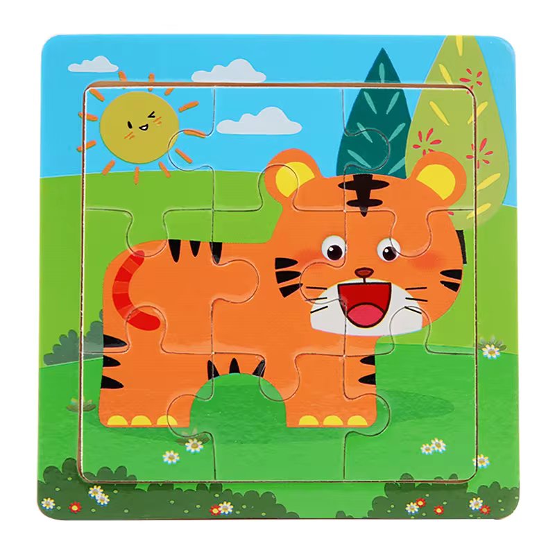 Hot Selling Montessori Early Educational Leaning Game Toys Wooden 9Pcs Cartoon Animal Car Jigsaw Puzzles For Kids Boys And Girls